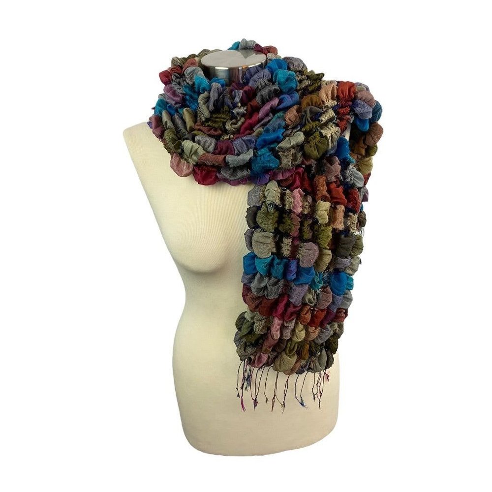 Handwoven Silk Wool Blend Lightweight Jeweltone Crinkle Scarf Women's 12 x 58"